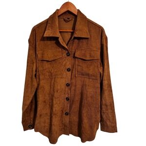 Kohl's Brown Corduroy Shirt Jacket Shacket Zip Pockets Missing Belt Size XL NWOT